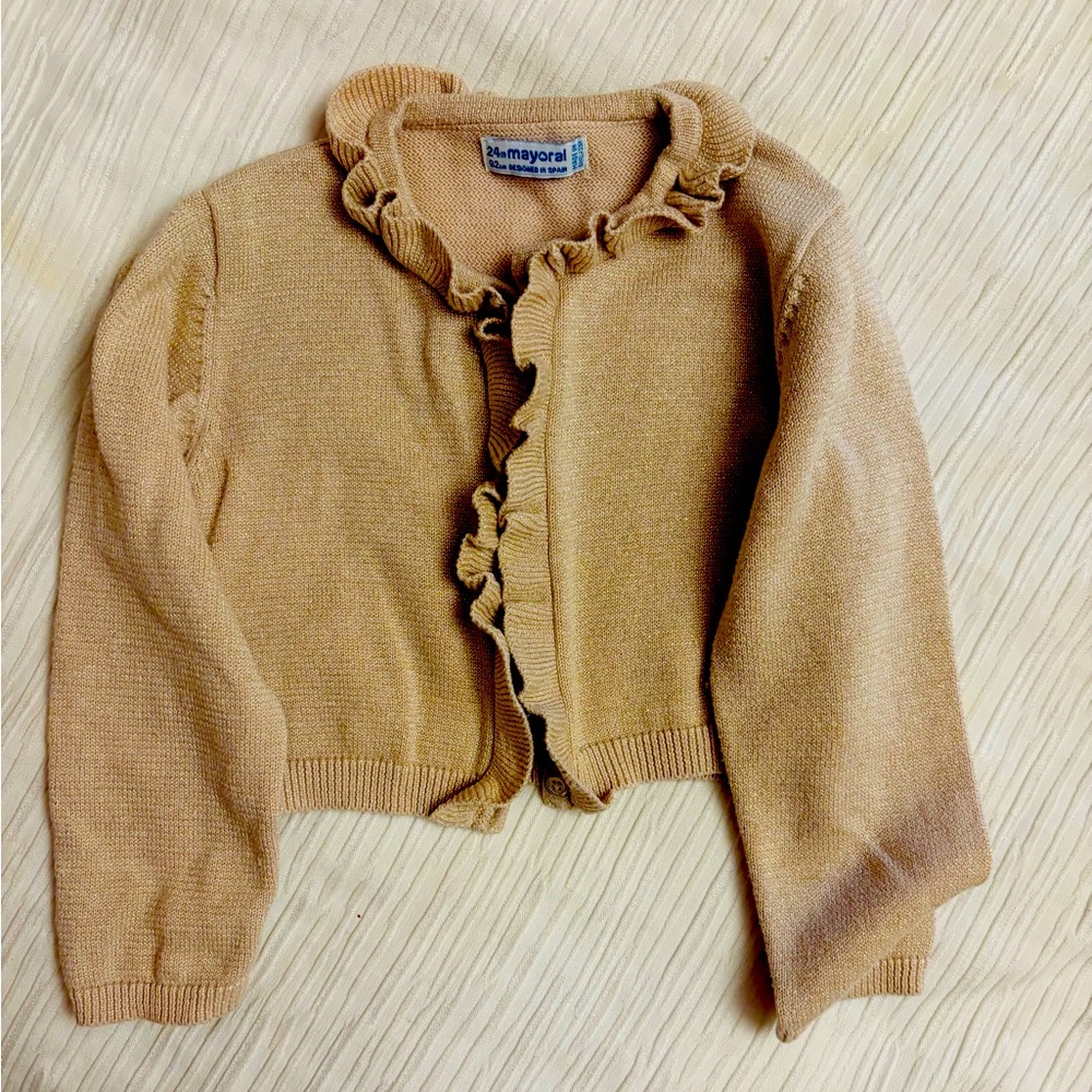 ✨ Mayoral Gold Ruffle Cardigan – Size 24 Months